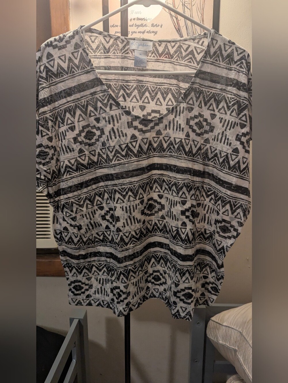 K Jordan Black & White Aztec Print V-Neck Tunic